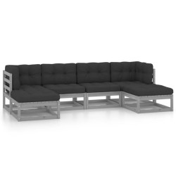 vidaXL Set de muebles de jardín 6 pzas con cojines madera pino gris