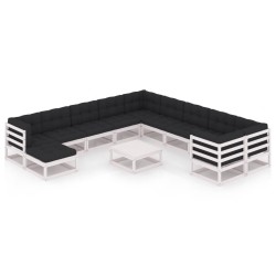 vidaXL Set de muebles de jardín 12 pzas con cojines madera pino blanco