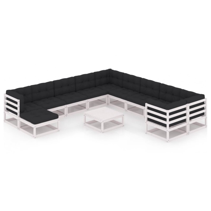 vidaXL Set de muebles de jardín 12 pzas con cojines madera pino blanco vidaXL Set de muebles de jardín 12 pzas con cojines madera pino blanco