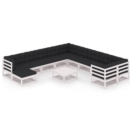 vidaXL Set de muebles de jardín 12 pzas con cojines madera pino blanco