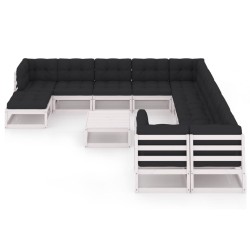 vidaXL Set de muebles de jardín 12 pzas con cojines madera pino blanco