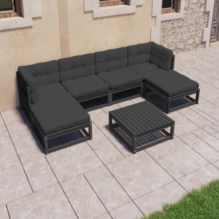 vidaXL Set de muebles de jardín 7 pzas con cojines madera pino negro