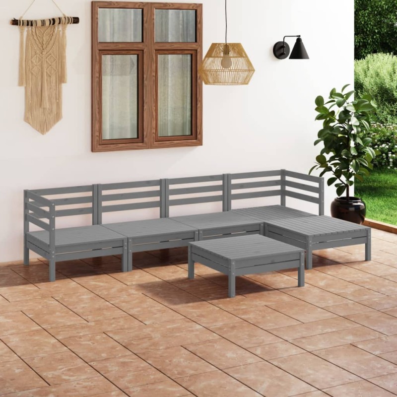 vidaXL Juego de muebles de jardín 9 piezas madera pino maciza gris vidaXL Juego de muebles de jardín 9 piezas madera pino maciza gris
