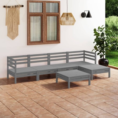 vidaXL Juego de muebles de jardín 9 piezas madera pino maciza gris