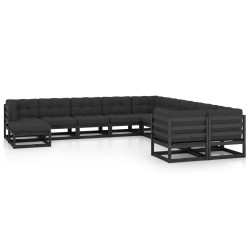 vidaXL Set de muebles de jardín 11 pzas con cojines madera pino negro