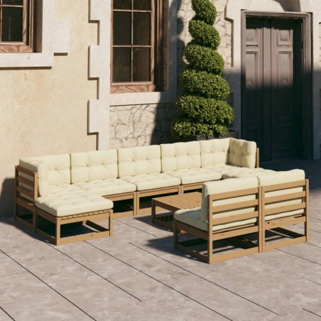 vidaXL Set de muebles de jardín 10 pzs cojines madera pino marrón miel