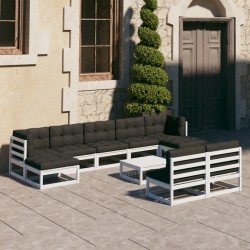 vidaXL Set de muebles de jardín 10 pzas con cojines madera pino blanco