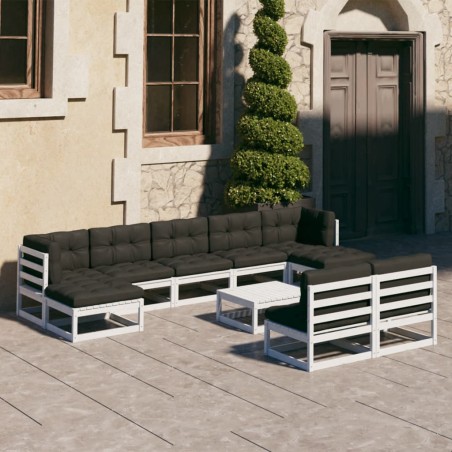 vidaXL Set de muebles de jardín 10 pzas con cojines madera pino blanco