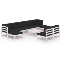 vidaXL Set de muebles de jardín 10 pzas con cojines madera pino blanco
