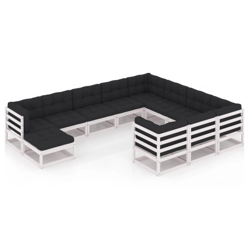 vidaXL Set de muebles de jardín 11 pzas con cojines madera pino blanco vidaXL Set de muebles de jardín 11 pzas con cojines madera pino blanco