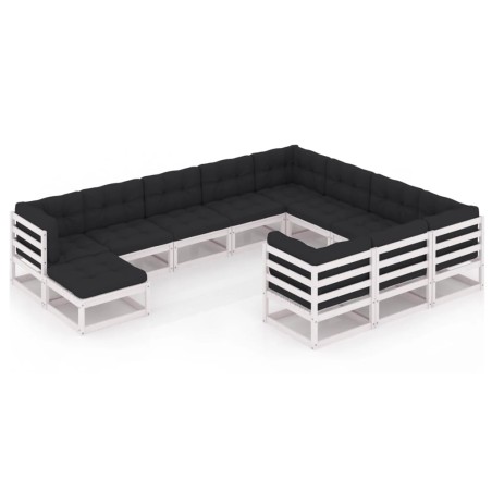 vidaXL Set de muebles de jardín 11 pzas con cojines madera pino blanco