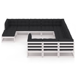 vidaXL Set de muebles de jardín 11 pzas con cojines madera pino blanco
