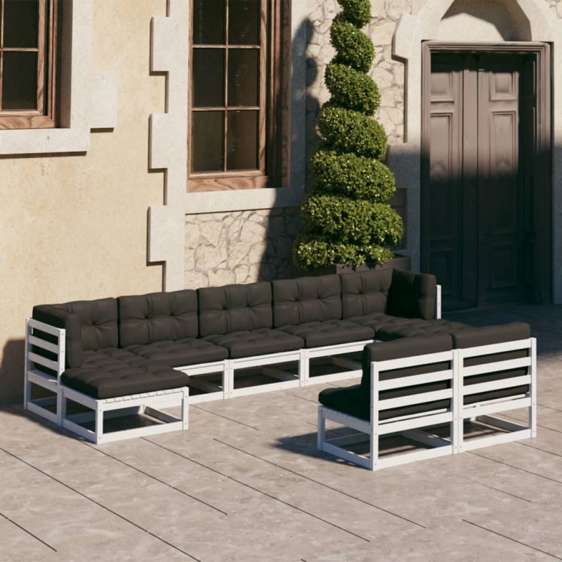 vidaXL Set de muebles de jardín 9 pzas con cojines madera pino blanco vidaXL Set de muebles de jardín 9 pzas con cojines madera pino blanco