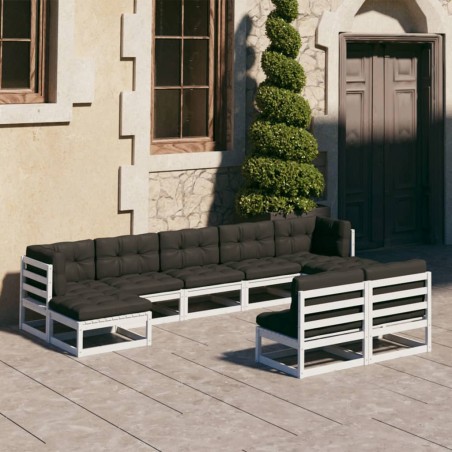 vidaXL Set de muebles de jardín 9 pzas con cojines madera pino blanco