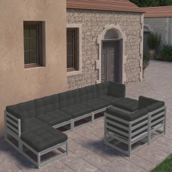 vidaXL Juego de muebles de jardín 9 pzas y cojines madera maciza pino