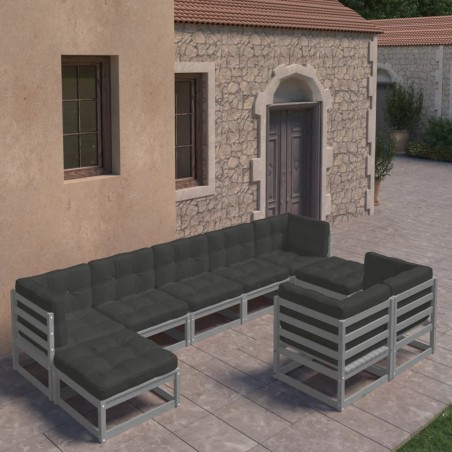 vidaXL Juego de muebles de jardín 9 pzas y cojines madera maciza pino