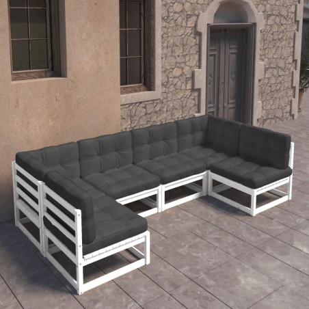 vidaXL Set de muebles de jardín 6 pzas con cojines madera pino blanco