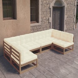 vidaXL Set de muebles de jardín 6 pzs cojines madera pino marrón miel