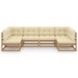 vidaXL Set de muebles de jardín 6 pzs cojines madera pino marrón miel vidaXL Set de muebles de jardín 6 pzs cojines madera pino marrón miel