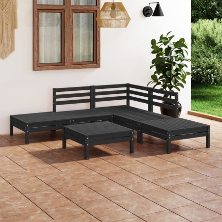 vidaXL Juego de muebles de jardín 6 pzas madera de pino maciza negro
