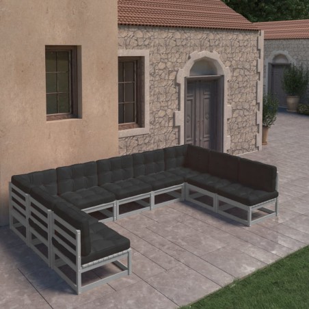 vidaXL Set de muebles de jardín 9 pzas con cojines madera pino gris