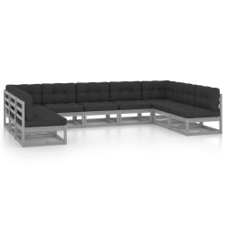 vidaXL Set de muebles de jardín 9 pzas con cojines madera pino gris