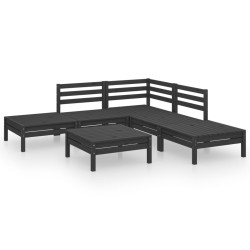 vidaXL Juego de muebles de jardín 6 pzas madera de pino maciza negro