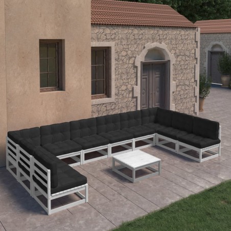 vidaXL Set de muebles de jardín 11 pzas con cojines madera pino blanco