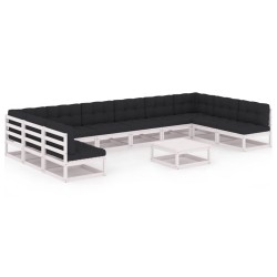 vidaXL Set de muebles de jardín 11 pzas con cojines madera pino blanco