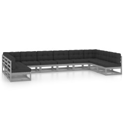 vidaXL Set de muebles de jardín 10 pzas con cojines madera pino gris