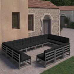 vidaXL Set de muebles de jardín 13 pzas con cojines madera pino gris