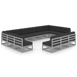 vidaXL Set de muebles de jardín 13 pzas con cojines madera pino gris