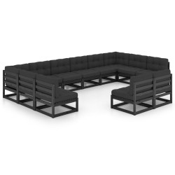 vidaXL Set de muebles de jardín 12 pzas con cojines madera pino negro