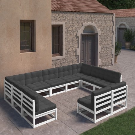 vidaXL Set de muebles de jardín 11 pzas con cojines madera pino blanco