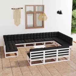vidaXL Set de muebles de jardín 14 pzas con cojines madera pino blanco