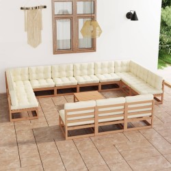 vidaXL Set de muebles de jardín 14 pzs cojines madera pino marrón miel