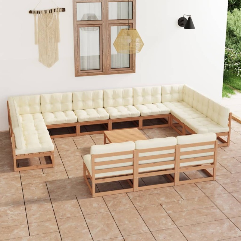 vidaXL Set de muebles de jardín 14 pzs cojines madera pino marrón miel vidaXL Set de muebles de jardín 14 pzs cojines madera pino marrón miel
