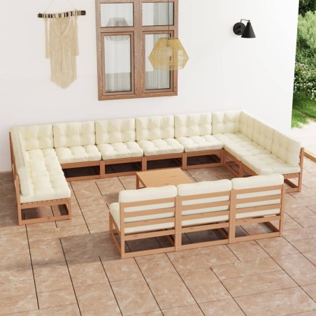 vidaXL Set de muebles de jardín 14 pzs cojines madera pino marrón miel