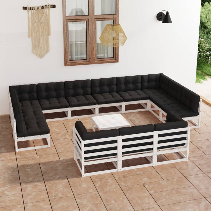 vidaXL Set de muebles de jardín 14 pzas con cojines madera pino blanco vidaXL Set de muebles de jardín 14 pzas con cojines madera pino blanco