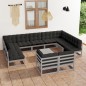 vidaXL Set de muebles de jardín 12 pzas con cojines madera pino gris vidaXL Set de muebles de jardín 12 pzas con cojines madera pino gris