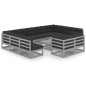 vidaXL Set de muebles de jardín 12 pzas con cojines madera pino gris vidaXL Set de muebles de jardín 12 pzas con cojines madera pino gris