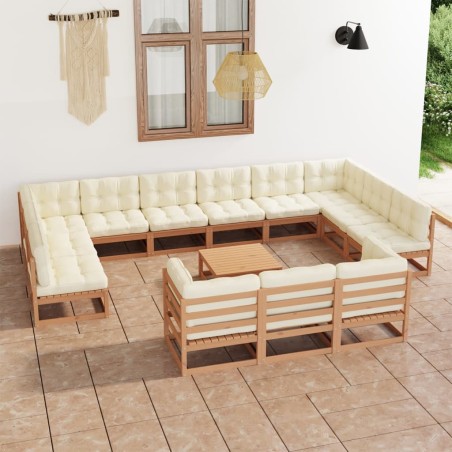 vidaXL Set de muebles de jardín 14 pzs cojines madera pino marrón miel