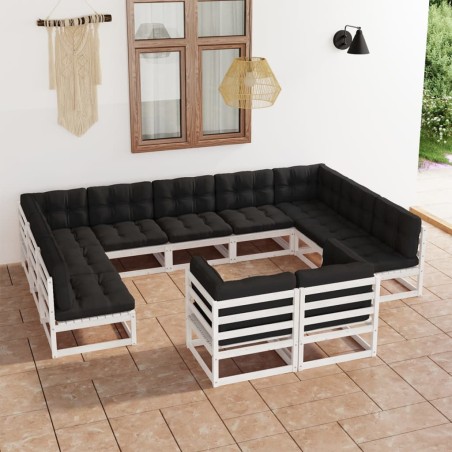 vidaXL Set de muebles de jardín 11 pzas con cojines madera pino blanco