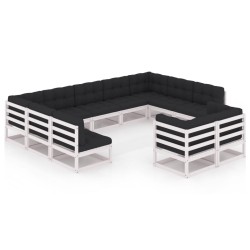 vidaXL Set de muebles de jardín 11 pzas con cojines madera pino blanco