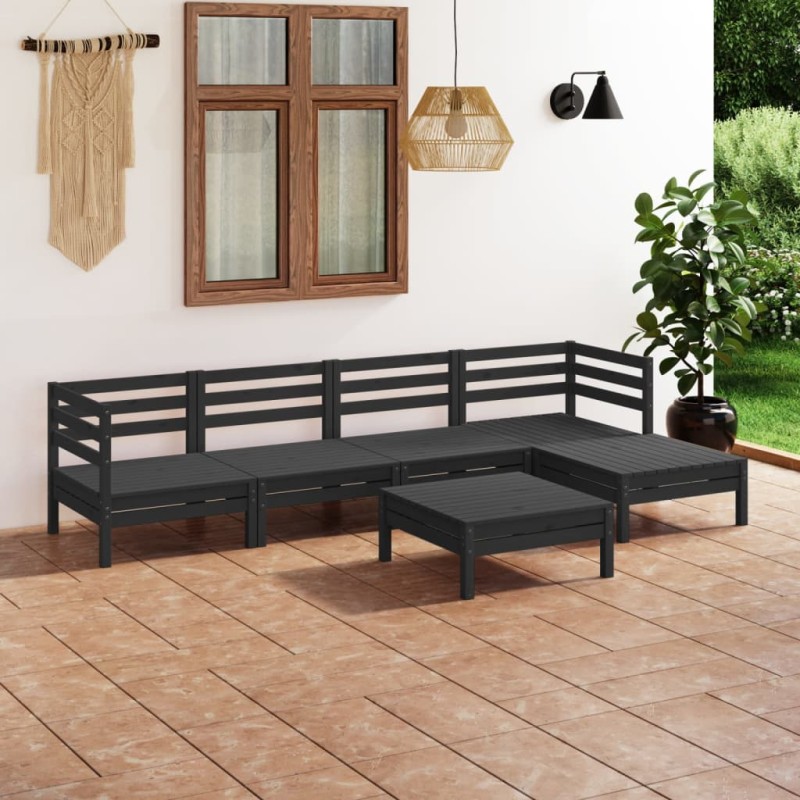 vidaXL Juego de muebles de jardín 6 pzas madera de pino maciza negro vidaXL Juego de muebles de jardín 6 pzas madera de pino maciza negro