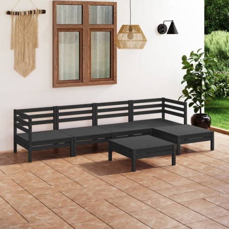 vidaXL Juego de muebles de jardín 6 pzas madera de pino maciza negro