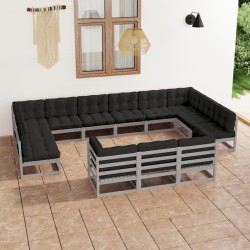 vidaXL Set de muebles de jardín 13 pzas con cojines madera pino gris