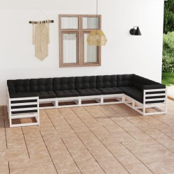vidaXL Set de muebles de jardín 10 pzas con cojines madera pino blanco