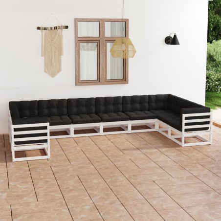 vidaXL Set de muebles de jardín 10 pzas con cojines madera pino blanco