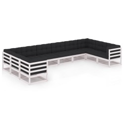 vidaXL Set de muebles de jardín 10 pzas con cojines madera pino blanco